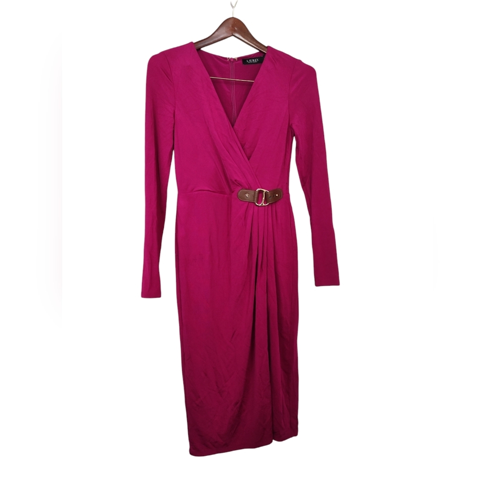 LAUREN Ralph Lauren Fuchsia Berry Buckle-Trim Jersey Women Dresses